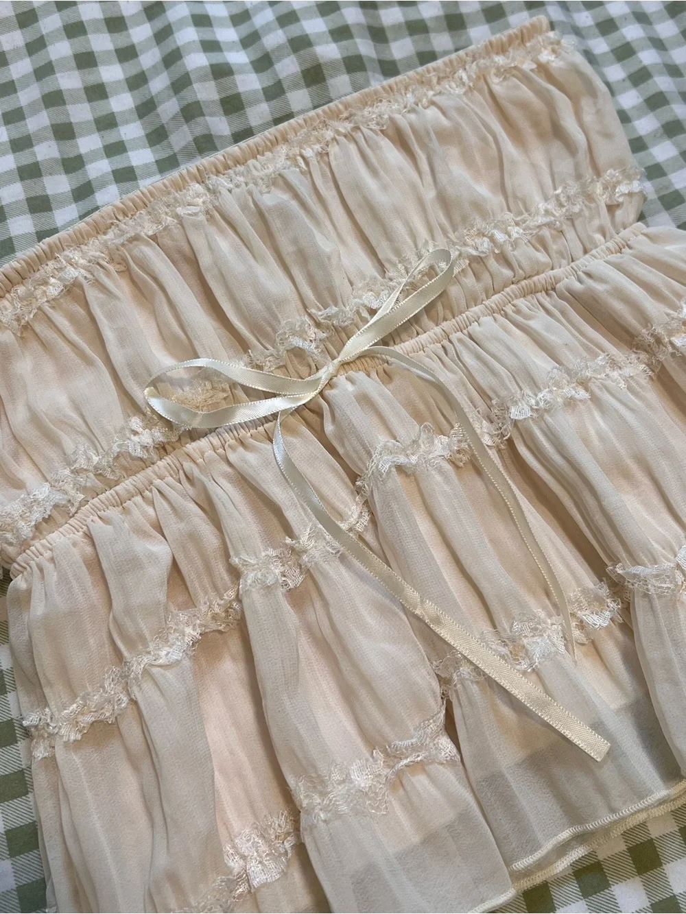 Edikted Cream Strapless Ruffled Flowy Crop Top - Picture 3 of 5